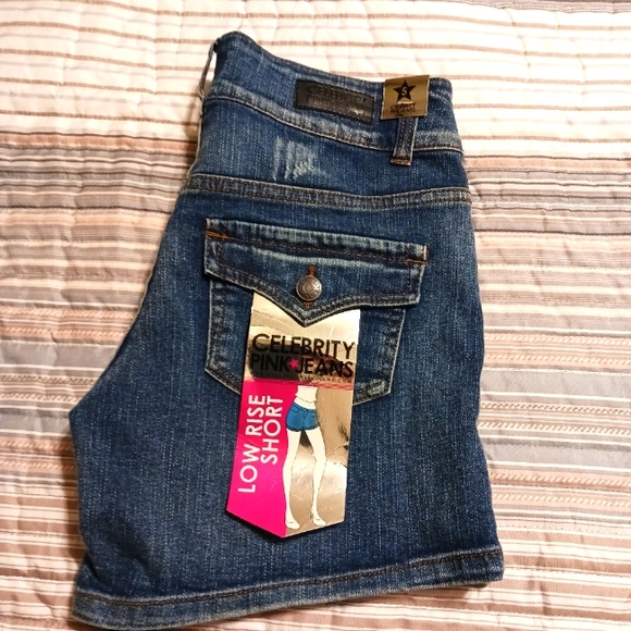 Celebrity Pink Junior's Sz 5 Low Rise Distressed Embroidered Stretch Jean Shorts - Picture 3 of 9